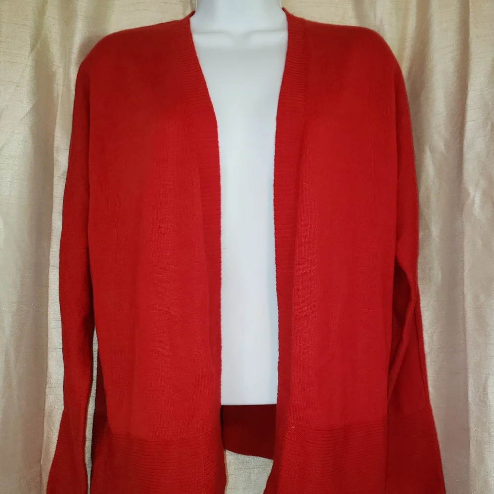 NWOT Coldwater Creek red open front Merino wool cardigan sweater Womens …_3